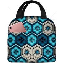 Blue Tile Kaleidoscopi Portable Lunch Bag for Women Men Insulated Cooler and Reusable Lunch Box for Office Work Picnic Beach 22x20x13CM smėlis