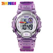 Stylish and colorful luminous display transparent case with sports electronic watch alarm clock chronograph waterproof watch women's model violetinė