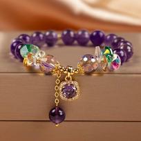 Charm For Women 1Pc And Gift-Giving With Cubic Zirconia Accents Elegant Ideal For Daily Wear Beads Amethyst Natural Stone Fashion Jewelry Bracelet violetinė