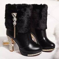 Bling High Heels Rabbit Fur Boots Women Plush Warm Platform Shoes Elegant Crystal Lady Wedding Party High-heeled Shoes drf78 4 juoda