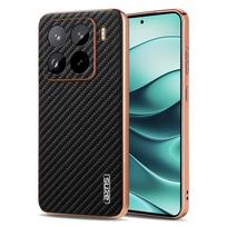 for Xiaomi Mi 15 14 Pro Ultra 13T POCO F6 X6 Pro F5 Case Carbon Fiber Texture PU Leather Cover Plating Bumper Soft Shell Fundas F5 Redmi NT 12 Turbo juoda