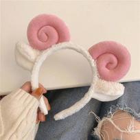 Girls Fashion Cute Sheep Horn Lamb Ear Headband Makeup Head Band Hair Band Headwear for Wash Face Shower Hair Accessories rožinė