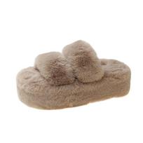 7.5Cm thick-bottomed parallel bars fluffy slippers women's autumn and winter new Korean version plush slippers women's home thick-bottomed fluffy sli 34 gray