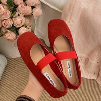 Light and breathable retro French ballet style flat bottom shallow mouth single shoes women's 2025 new spring versatile Mary Jane shoes 35 raudona