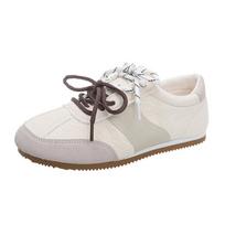 Ballet style retro flat-bottomed German training shoes women's 2025 new breathable and lightweight double lace-up color matching casual Forrest Gum 35 balta