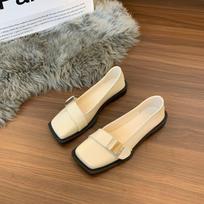 Already bulk goods low heel (less than 3cm) PU single shoes PU rubber one pedal square head shallow mouth square heel 35 abrikosas