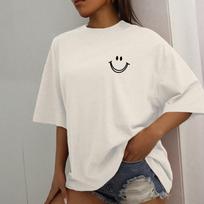 Happy Expression Printed Womens Cotton Street Hip Hop Tee Clothing All-math Breathable Woman T-Shirts S