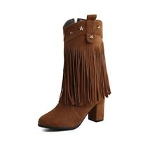 Women's high-heeled short boots autumn and winter new thick-heeled large-size fringed short boots 34 ruda