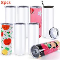HTVRONT 8pcs Stainless 20 OZ Sublimation Tumblers Skinny Straight Sublimate Tumbler Blank DIY Mugs Cups with Sublimation Papers 20oz