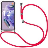 Silicone Case for Xiaomi Redmi Note 12 Pro+ 5G Shockproof Anti-Scratch Transparent with Red Lanyard