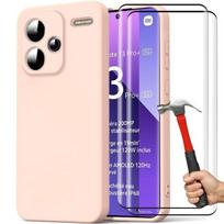 Silicone Case for Xiaomi Redmi Note 13 Pro+ 5G - Note 13 Pro Plus 5G, Matte Pink Slim Shockproof + 2 Tempered Glasses