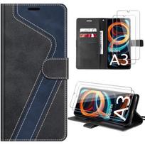 Coque pour Xiaomi Redmi A3, Housse Protection Antichoc Synthécuir Noir-Bleu Marine + 2 Verres Trempés