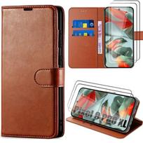 Case - Google - Pixel 9 Pro XL - Flap Protection - 2 Tempered Glasses - Brown Synthetic Leather