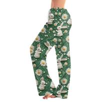 Women's Easter Egg Printed Casual Straight Pants Home Casual Pants L armijos žalia spalva