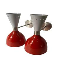 Mid Century Red White Wall Sconces Brass Double Cone Vanity Wall Light Sconce