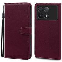 F6 Pro Case For POCO F6 Pro Case Silicone Wallet Leather Flip Case For Xiaomi Poco F6 Pro 5G Case Book Cover Fundas for POCO F6 Pro 5G vyno raudonos spalvos