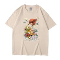Retro National Tide Tops Short-sleeved T-shirt Women's Trend Cartoon Skull 2D Loose Casual Tops 4XL smėlis