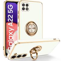 Case for Samsung Galaxy A22 5G - White - Soft TPU - Rotating Ring Holder - Shockproof Protection balta