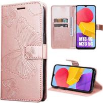 Case - Samsung - Galaxy M13 4G/M23 5G - Scratch Protection - Leather Effect - Butterfly Pattern rožinė