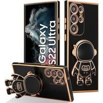 Case - BOOLING - for Samsung Galaxy S22 Ultra - Soft Silicone - Shockproof - Black Astronaut Stand juoda