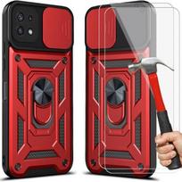 Protective Case - PROSHOP - for Samsung A22 5G - Shockproof - Anti-Scratch - Red - 2 Tempered Glasses raudona