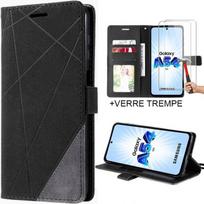 Case for Samsung Galaxy A54 5G Flip Case Stand Synthetic Leather Black and 2 Tempered Glasses