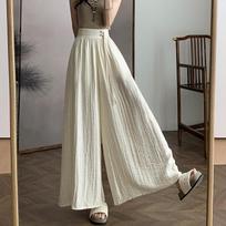 Summer New Style Women's New Chinese Style Frog Button Wide-leg Culottes Made of Cotton and Linen. S