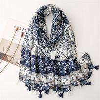 Bohemian Print Scarf - Vibrant Geometric Patterns, Breathable Polyester Shawl with Tassels for Women, Perfect for Spring, Summer 180*90CM