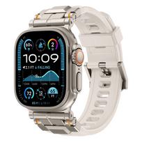 „Apple Watch Ultra 2“ serijos (10, 9, 8, 7, SE, 6, 5) guminis dirželis su nerūdijančio plieno juostele, skirtas „iWatch Ultra 49mm“, 10, 46 mm, 44, 45 mm For Ultra1/2 49mm dramblio kaulas