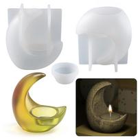 DIY Crystal Epoxy Resin Silicone Mold Half-moon Candlestick Ornament Silicone Mold Candle Holder Decoration Molds for Resin gray