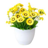 Artificial Flower Pot Chrysanthemum Desktop Decor Plastic Everlasting Fake Potted Plant geltona
