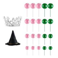 42 Pcs Witch Cake Topper Mini Pink Party Decoration Green Balloons Cupcake
