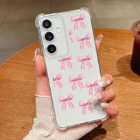 For Samsung S25 Edge S24 FE S23 Ultra A16 A56 A36 A15 A55 A35 Case Bowknot Pattern Clear Shockproof Soft Silicone Slim Phone Cover Samsung S25 edge rožinė
