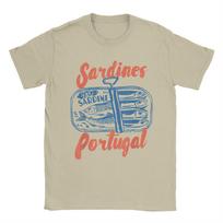 Les Sardines Tinned Fish Graphic T-Shirts for Men Fisherman Vintage Pure Cotton Tee Shirt Short Sleeve T Shirts 4XL 5XL Clothes S chaki