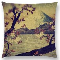 Mount Fuji Spring Pillow Cover Landscape Painting Cushion Cover Four Seasons Nature Scenery Fuji Mountains Sofa Pillow Case 30x30cm smėlis