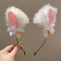 Seksualus kačių ausų galvos apdangalas moterims, nėriniai, lankeliai, karoliai, pliušiniai varpeliai, plaukų juosta Cosplay maskaradinio vakarėlio kostiumų plaukų priedai white
