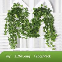 12Pcs/Pack Artificial Ivy Pothos Wall Hanging Decor Fake Plants Liana Vine String Leaves Home Outdoor Garden Wedding Decorations 2.2M Long