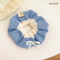 1pc Ballet-style blue checkered bow hair tie, square scarf hair flower, fresh forest-style hair rope, new lace hair accessories
