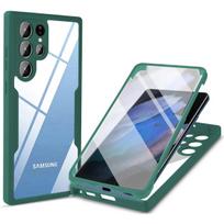 360 Skaidrus dėklas Samsung Galaxy S21 S22 S23 Plus S25 S24 Ultra A56 A36 A26 A16 A06 A55 A36 AA54 Ekrano pilnos apsaugos dangtelis Galaxy S23 Ultra žalia