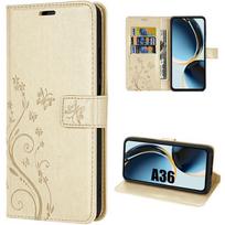 Case for Samsung Galaxy A36 5G - BOOLING - Anti-Scratch Golden Leather Effect Plant Butterfly Pattern auksas