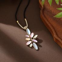 New color painting oil oval petal cord long necklace, simple and high-end women's flower long pendant