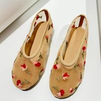 Stylish flower embroidered mesh ballet shoes niche hollow flat Mary Jane shoes 35
