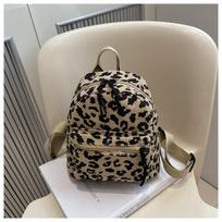 225 New Corduroy Fashion Leopard Print Tide College Style Casual Casual Backpack Single Shoulder Women chaki