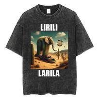 Shark Funny Reptile Gag T-shirt Men's and Women's Hip-hop Fashion Retro Washed Vintage T-shirt Casual Loose T-shirt S