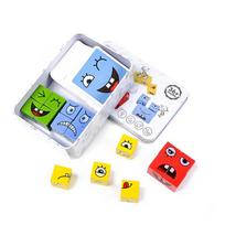 Face Changing Building Blocks Cartoon Cube Board Game Wooden Puzzle Montessori Anxiety Stress Relief Toys for Children Kids gray