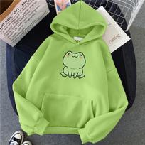 Frog Sweatshirt Cartoon Clothing Harajuku Long Sleeve Hoodie Cute Women's Autumn/Winter Pullover with Pockets S