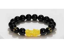 Men’s Gold-Finish Pixiu Bracelet with Six-Character Mantra Beads