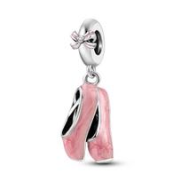 925 Silver Pink Ballet Shoes Charm Bead Pendant Dangle Bracelet DIY Women Jewelry Gift Set