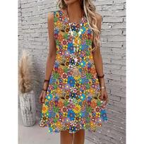 Vibrant Floral Patterned Sleeveless Summer Dress for Women, Perfect for Casual Bohemian Looks And Beach Holiday Outfits, Featuring Overseas Prints 5XL