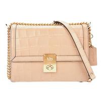 COACH Hutton 22 Gold Logo Turnlock Crocodile Pattern Flap Chain Cow Leather Shoulder Bag Small Women's Taupe auksas